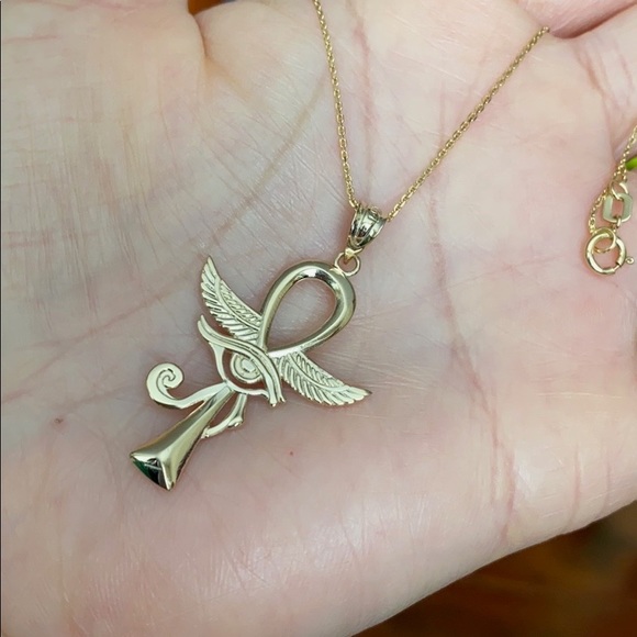 10K Solid Rose Gold Ankh Eye of Horus Necklace - Picture 5 of 7